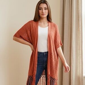 Flying Tomato Fringe Cardigan Womens M/L Open Knit Boho Festival Western Country